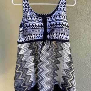 Black/white geometric tankini SET/ Large